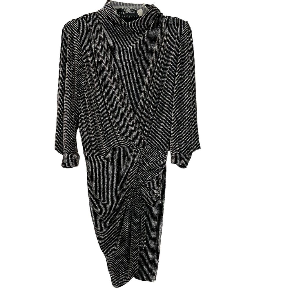 Iro Paris Shiny Ruched Absalon Dress Size FR 36 US 4 Black Silver Gold Metallic